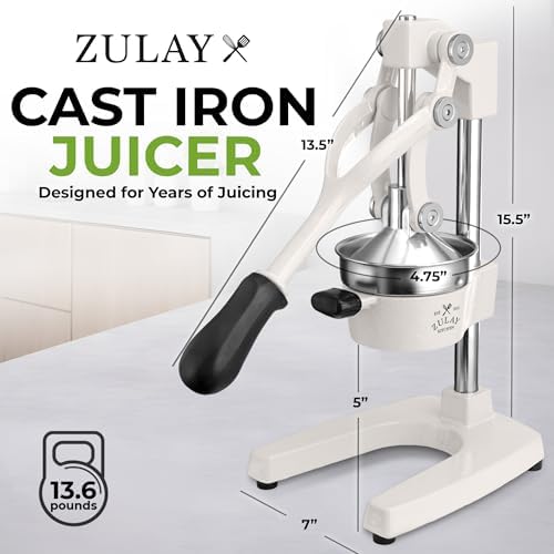 Zulay Kitchen Cast Iron Juicer - Heavy Duty Orange Juicer with Detachable Strainers for Easy Cleaning, Citrus Press for Citrus Fruits, Perfect for Bartenders, Juice Lovers & Health Enthusiasts