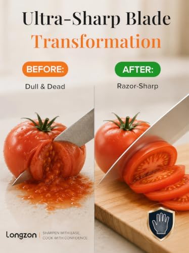 Longzon 6-in-1 Knife Sharpener 5 Stage with Cut-Resistant Glove