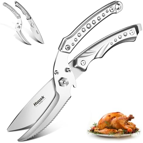 Huusk Kitchen Scissor for Food All Purpose Heavy Duty Poultry Shear Silver