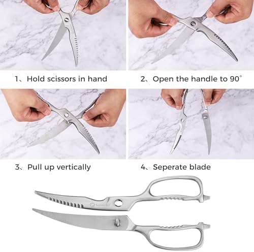 Sunnecko Heavy Duty Kitchen Scissors - Stainless Steel Kitchen Shears, Ultra Sharp Micro Serrated Poultry Shears, Cooking Scissors for Meat, 9 Inch Curved Blades