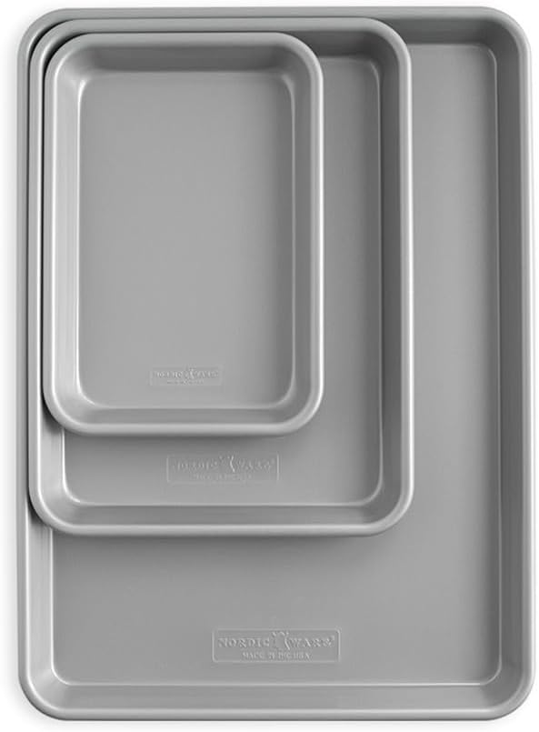 Nordic Ware Brilliant™ Colorful 3-Pc Baking Set, Nonstick made without PFAS or PTFE for safe cooking; Reinforced steel rim prevents warping; Includes Half Sheet, Quarter Sheet, and Eighth Sheet