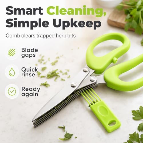 5-Blade Stainless Steel Herb Scissors for Chopping Basil,Chive,Parsley