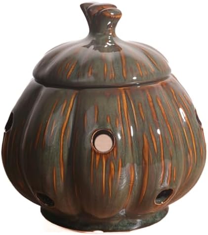 Ceramic Garlic Keeper Storage Holder Jar with Lid, Kitchen Countertop Large Garlic Canister Cellar Saver Holder Crock Container. (Green)