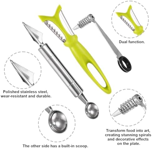 3pcs Kitchen Tools Set, Include Vegetable Spiral Cutter Cutting V-Shape Fruit Carving Knife and Multi-Functional Multifunctional Peeler Spiralizer for Potatoes Slicer or Melon Baller Cooking Tools
