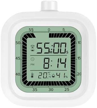 4 in 1 Visual Digital Timer Without Backlight, Easy Set Alarm Clock Humidity Temperature Monitor, Magnetic Wall Mount Kitchen Study Timer for Classroom Office Bedroom White
