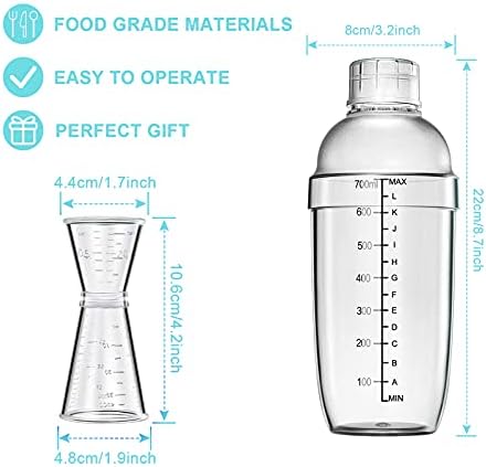 4 pcs Clear Cocktail Shaker Set 2 pcs Plastic bar Shaker with 2 pcs Plastic Cocktail Double Measuring Jigger