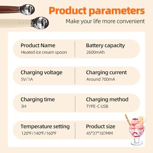 Heated Ice Cream Scoop, Rechargeable Electric Scoop with 3 Temp Levels