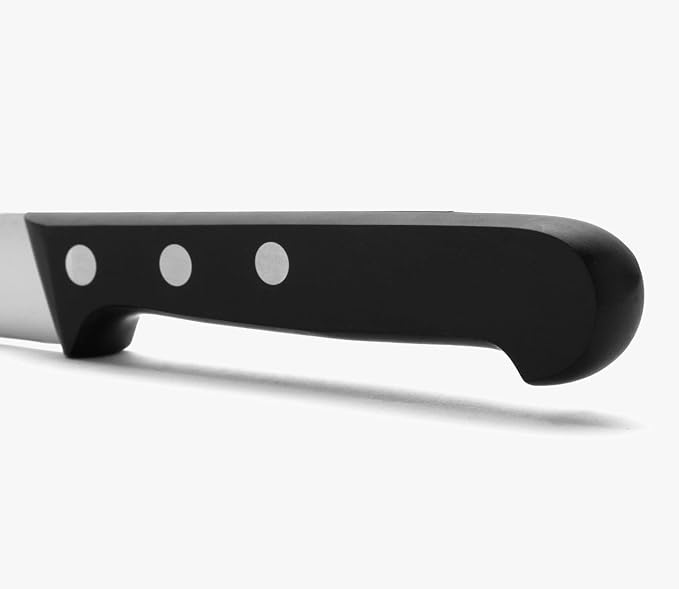 Arcos Kitchen Knife 5 Inch Nitrum Stainless Steel and 130 mm blade. Professional Utilty Knife. Ergonomic Polyoxymethylene POM Handle. Series Universal. Color Black