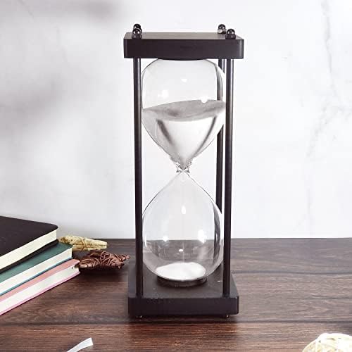 SAMLONG Large Hourglass Timer 60 Minute, Black Wooden Sandglass, White