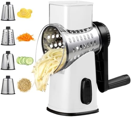 Rotary Hand Crank Cheese Grater,Cheese Shredder Vegetable Slicer(White)