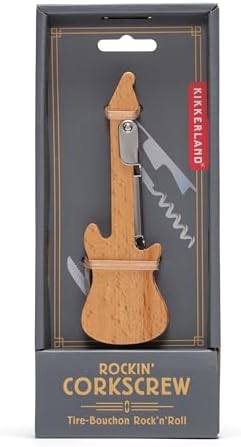 Kikkerland Rockin’ Corkscrew – Guitar-Shaped Stainless Steel Bottle Opener for Wine Lovers & Musicians – Novelty White Elephant Gift
