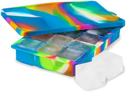 Host Ice Cube Tray with Lid, Makes 15 1.25" Cubes, Durable Silicone Trays, Perfect for Cocktails, Beverages, Mocktails, Iced Coffee, Tea, Infused Water, Kitchen Essentials, Set of 1, Colored Marble