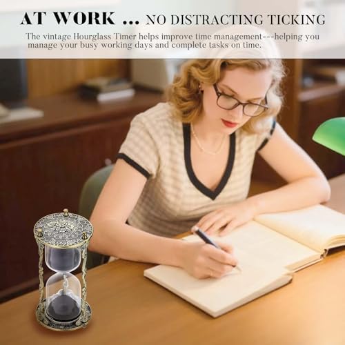 SuLiao Hourglass Sand Timer 60 Minute, 60 Min Mandala Rose & Engraving Brass Sand Clock,Metal Iron Black Sand Timer, Antique Reloj De Arena,Unique 1 Hour Glass Sandglass for Gift Office Desk Decor