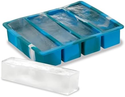 Host Ice Cube Tray, Makes Four 5-Inch Long Cubes, Durable Silicone Trays with Easy Release Design, Perfect for Water Bottles and Highball Glasses, Home Bar Accessories, Set of 1, Blue Marble