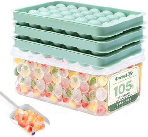 Round Ice Cube Trays with Lid and Bin (3-Pack) - 1.0 Inch Sphere Ice Ball Maker Mold for Freezer, BPA-Free Stackable Ice Cube Trays Makes 105 Ice Balls for Cocktails, Whiskey & Coffee