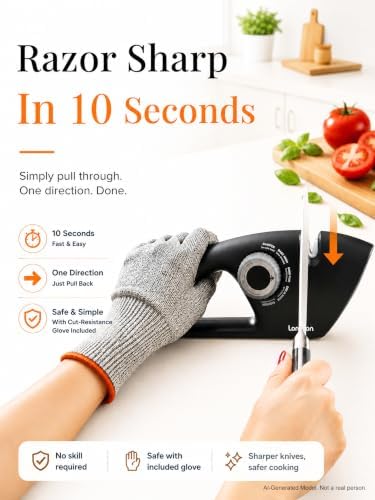 Longzon 6-in-1 Knife Sharpener 5 Stage with Cut-Resistant Glove