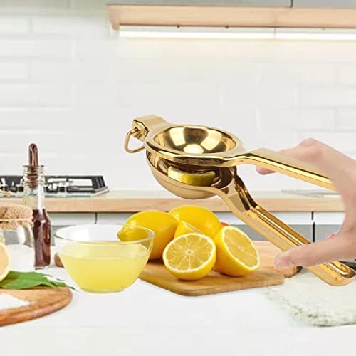 Lemon Squeezer, Stainless Steel Hand Press Citrus Juicer with Ergonomic Handle, Manual Fruit Press Squeezer for Juicing Oranges Lemons Limes(Gold)