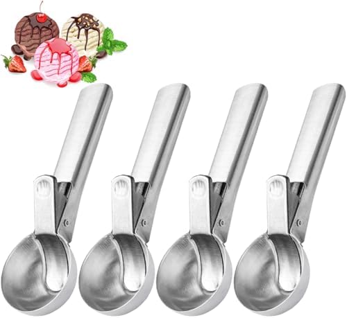 Ice Cream Scoop,Portable Stainless Steel Ice Cream Scoop with Trigger and Comfortable Handle,Icecream Scoop Spoon Perfect for DIY Ice Cream,Fruit,Cookie (4p-silver)