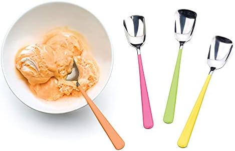 RSVP International Ice Cream Tool Collection, Dishwasher Safe, Large Handle, Colored Handle Spoons, 4 Piece