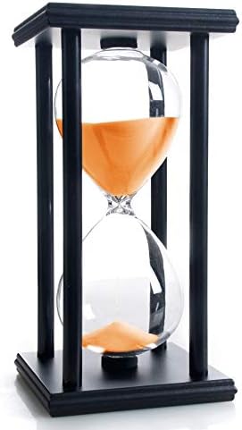 SAMLONG Hourglass 60 Minute Orange Sand Timer, Black Wooden Frame Sandglass