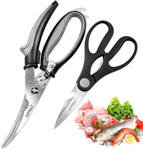Kitchen Scissors Set 2 Pack, Heavy Duty Detachable Food Grade Stainless Steel Poultry Shears for Chicken Bones, Fish, Meat, Vegetables, Multipurpose Shears with Bottle Opener