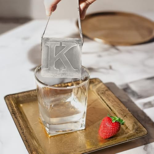 Monogrammed Ice Cubes Mold with Lid, 2 inch Whiskey Ice Cube Tray, Personalized Initials Silicone Cocktail Ice Cube Mold, Wedding Monogram, Thank You Gift, Gifts for Dad (Letter K)