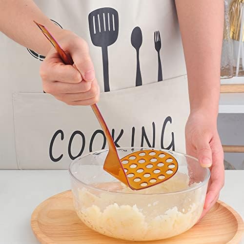 Stainless Steel Potato Masher with Long Handle, Sturdy Potato Smasher, Integrated Masher Kitchen Tool Perfect for Vegetable, Fruits, Meat, Bean, Avocado, Disherwash Safe, 7.28 Inch(Silver)