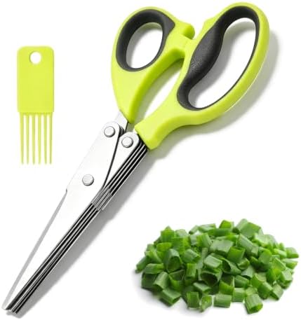 Multipurpose 5 Blade Herb Scissors,2026 Kitchen Herb Shears Herb Cutter with Cover and Cleaning Comb for Chopping Basil Chive Parsley，Green-1pc