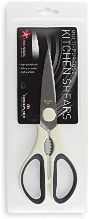 Grunwerg Multi-Purpose Heavy Duty Steel Kitchen Shears Scissors with Nut Cracker, Stainless, White, 21 x 8.5 x 1.5 cm