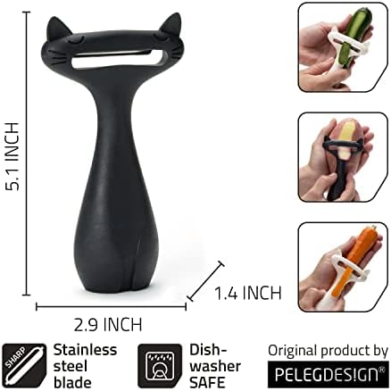 Peleg Design CatPeeler Cute Vegetable Peeler, Cat Design Peeler for Potato Carrot Fruit, Kitchen Utensil Décor (Black)