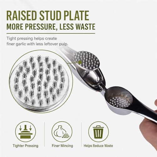 Garlic Press with Cleaning Brush, Zinc Alloy Garlic Mincer, Easy-Squeeze Garlic Crusher with Non-Slip TPR Handle, Mirror Polished Kitchen Tool for Fine Minced Garlic, Garlic Smasher for Daily Cooking