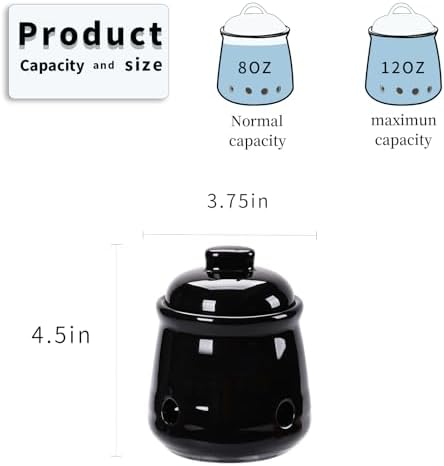 Ceramic Garlic Keeper with Lid, Mini Garlic Saver Container for Countertop, Kitchen Decor (Black)