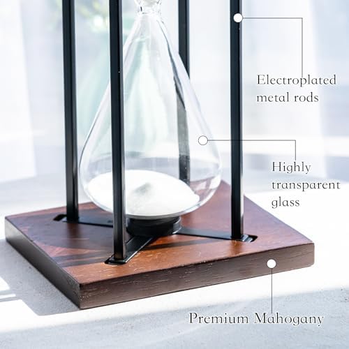 Large Black Iron Craft Hourglass Timer 60 Minutes,Modern Hour Glass Timers Gift for Men & Women, Sand Timer for Kitchen Home Office Desk Deco (White)