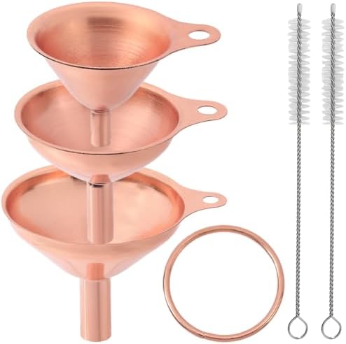 GORGECRAFT 3Pcs Stainless Steel Funnels Rose Gold Food Grade Metal Funnel Set Small Medium Large with Cleaning Brushes Multipurpose Kitchen Containers Funnels for Transferring Liquid Essentail Oil