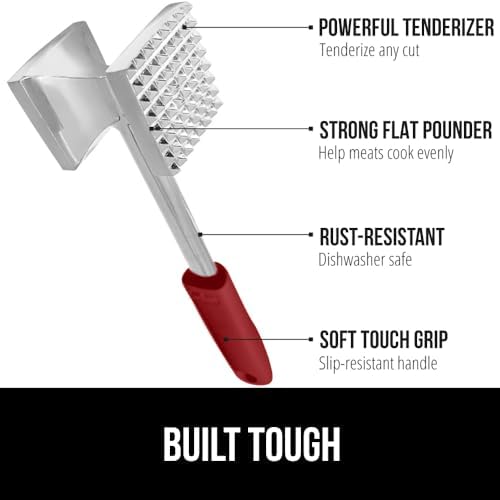 Gorilla Grip Meat Tenderizer and Wine Opener, Meat Tenderizer is Dishwasher Safe, Wine Opener is Rust Resistant, Both in Red Color, 2 Item Bundle