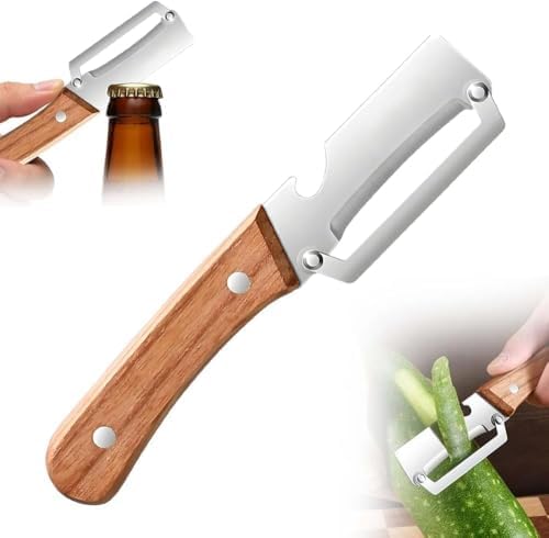 Multifunctional Vegetable Peelers for Kitchen, Sharp Stainless Steel Peeler and Bottle Opener with Wooden Handle, Vegetable & Fruit Peeler for Cucumber Potato Zucchini Orange (1PCS)