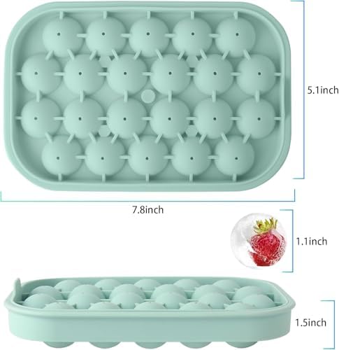 Ice Cube Tray, 2 Pack Silicone Ice Balls Maker with Lid BPA Free Easy-Release Ice Cube Trays for Freezer, DIY Homemade Round Ice Cubes for Whiskey, Cocktails, Coffee (Green)