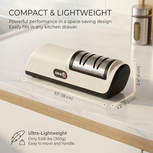 4-in-1 Knife Sharpener for Kitchen Knives & Scissors, Manual Pull-Through Sharpener with Tungsten Steel & Ceramic Slots, 3-Stage Sharpening Tool with Non-Slip Base