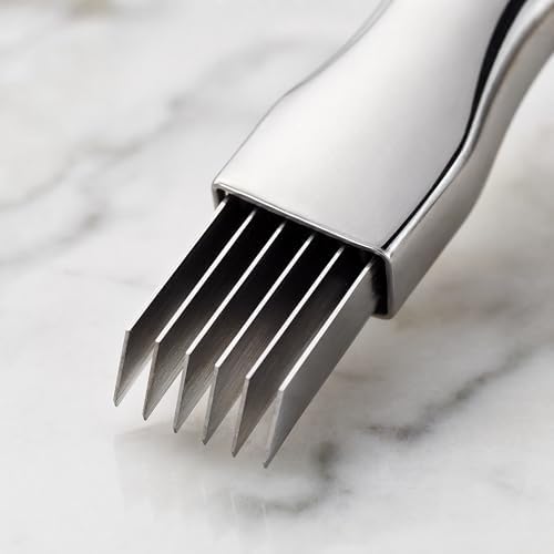 Stainless Steel Scallion Cutter and Vegetable Peeler Set, Professional 7-Blade Onion Slicer for Shred Silk Garnish, Heavy Duty Metal Fruit Peeler for Kitchen, Dishwasher Safe
