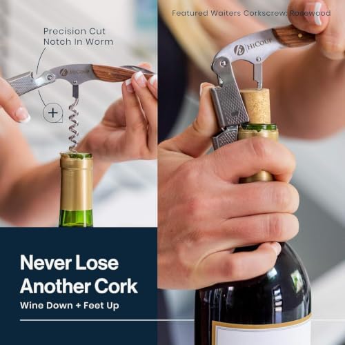 HiCoup Wine Opener - Professional Corkscrews for Wine Bottles w/Foil Cutter and Cap Remover - Manual Wine Key for Servers, Waiters, Bartenders and Home Use - Classic Rosewood