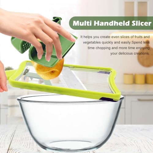 Multi Handheld Mandoline Slicer, Stainless Steel Professional Vegetable Slicer with Comfortable Grip, Vegetable Slicer for Potatoes, Onions, Cucumbers, Cheese, Easy to Clean