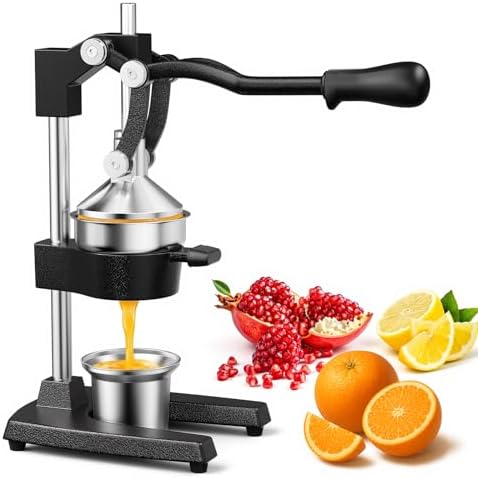Manual Cast Iron Juicer, Commercial Hand Juicer Squeezer with Stainless Steel Cup Heavy-Duty Manual Juicer Hand Press Countertop Citrus Juice Press for Orange, Lemon, Pomegranate, Grapefruit