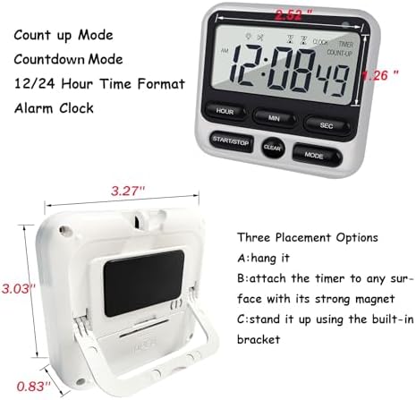 2-Pack Digital Dual Kitchen Timers with Magnet, 24-Hour Countdown & Stopwatch, Loud Alarm, 12/24H Clock, Calendar, Mute Mode, Visual Indicator, Batteries Included (Black)