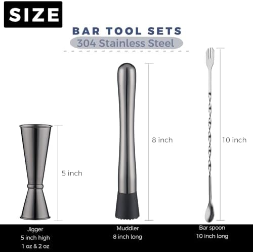 8 Inches Stainless Steel Muddler for Cocktails, Matching Jigger and Bar Spoon with Cocktail Muddler - 3 Pcs Drink Muddler for Cocktails