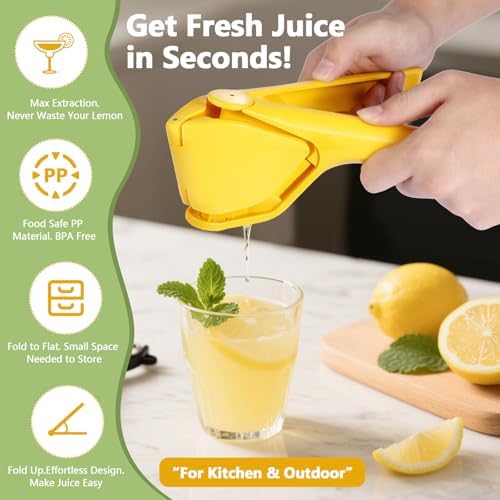 Foldable Manual Juicer Lemon Squeezer with Pulp Strainer | Easy to Clean | Space Saving Design | Durable Portable for Kitchen & Outdoor
