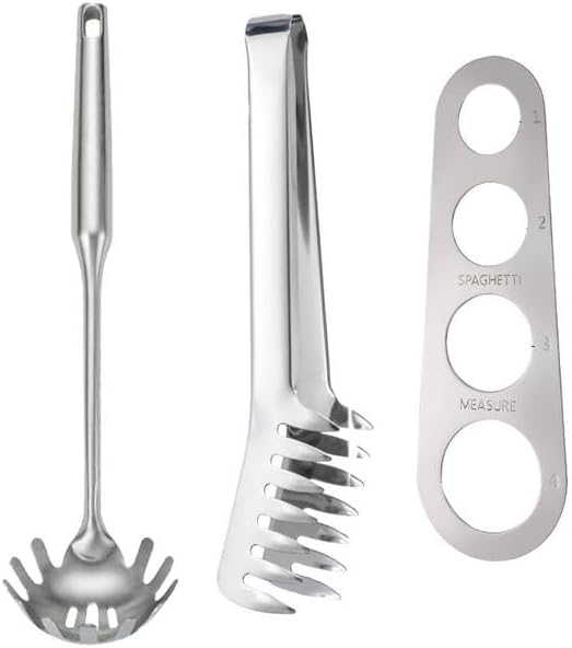 Stainless Steel Spaghetti Server Set 9" Spaghetti Pasta Tong Pasta Spoon Server Fork Measuring Tool Set