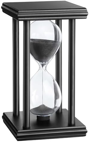 15 Minute Hourglass Timer, Wooden Stand Sand Timer Clock, Black Sand Watch 15 Min, Antiguo Reloj De Arena, Large Unique Hour Glass Sandglass for Home Desk Office (Black)