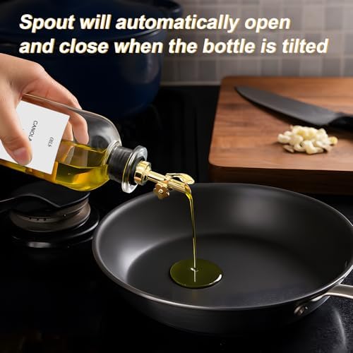 Olive Oil Dispenser Bottle for Kitchen - 350ml Glass Oil & Vinegar Cruet Set with Pour Spout (Set of 2) - Includes Cleaning Brush & Funnel - Leakproof Transparent Dispenser Bottles