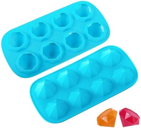 Webake 2 Pack Ice Cube Trays Diamond Shape 8 Cavity Reusable Silicone Ice Cube Mold, Crayons Wax Resin Chocolate Candy Molds