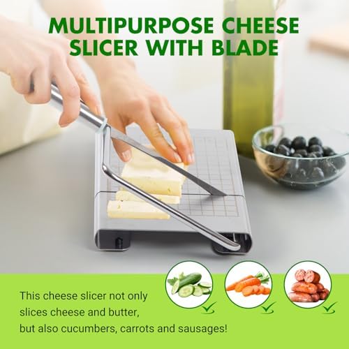Stainless Steel Cheese Slicer - Multipurpose Cheese Cutter for Block Cheese, Butter, Fruits & Vegetables - Easy to Clean, Dishwasher Safe